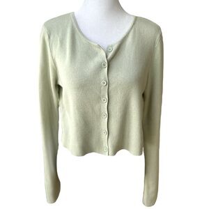 Princess Polly Light Green Cropped Button Up Cardigan Size 6